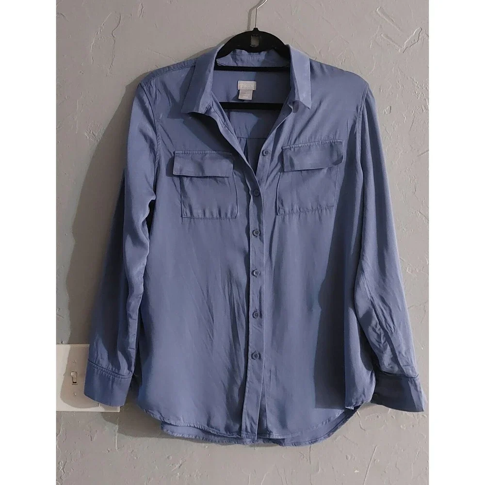 Chico's Tops Shirts Women's , 1 (M) Gray, Cotton, Soft, Pockers,17.5 Inch Of Arm